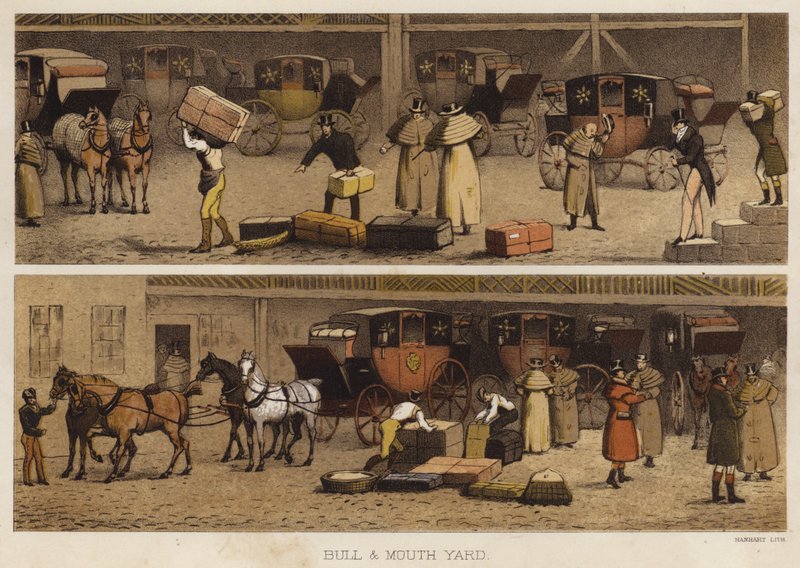 Bull and Mouth Yard (彩色石版画) 作者 英语学校