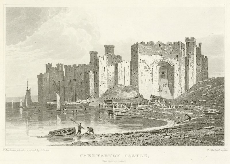 卡纳文郡卡纳文城堡（雕刻）（Caernarvon Castle, Caernarvonshire）。 作者 英语学校