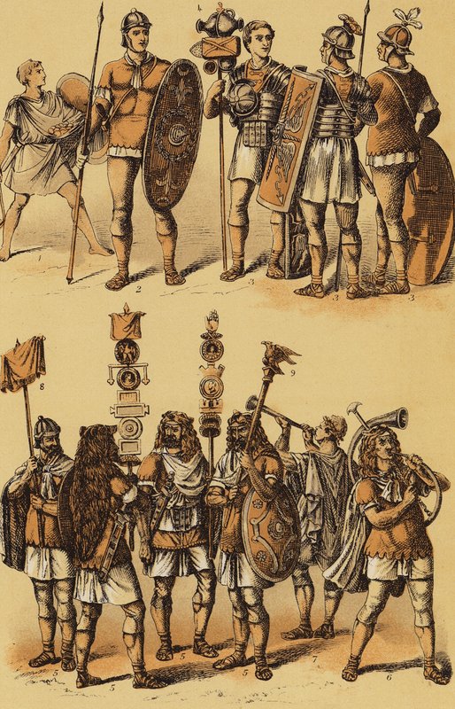 凯撒，高卢战争：罗马士兵（彩色石版画） 作者 英语学校
