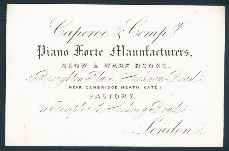 Caperoe＆Company，钢琴强力制造商，贸易卡 作者 英语学校