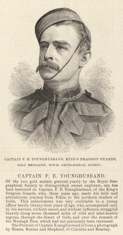 F E Younghusband 船长，国王的龙骑兵卫队，金牌得主，皇家地理学会（雕刻） 作者 英语学校