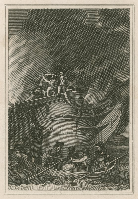 乔治-法默上尉在1779年10月6日行动中的英勇表现（雕刻）。 作者 英语学校