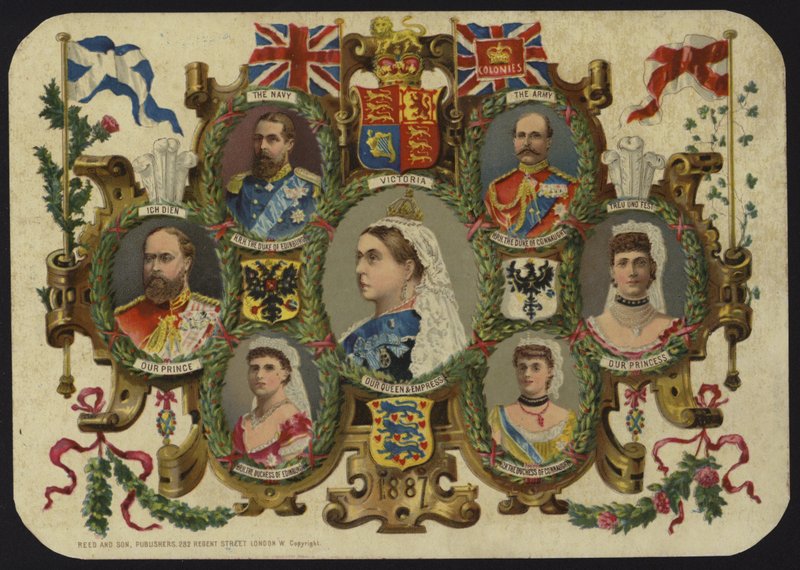 卡片庆祝1887年女王Victorias Jubilee 作者 英语学校