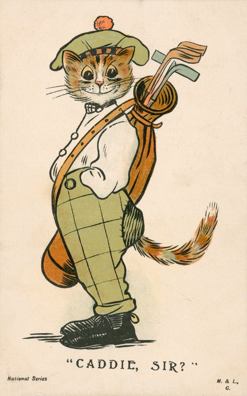 猫，苏格兰高尔夫球童（彩色石版画） 作者 英语学校