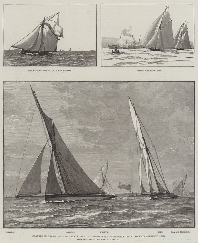 New Thames Yacht Club 的 Channel Match，Southend 到 Harwich，从 Southend Pier 开始（雕刻） 作者 英语学校