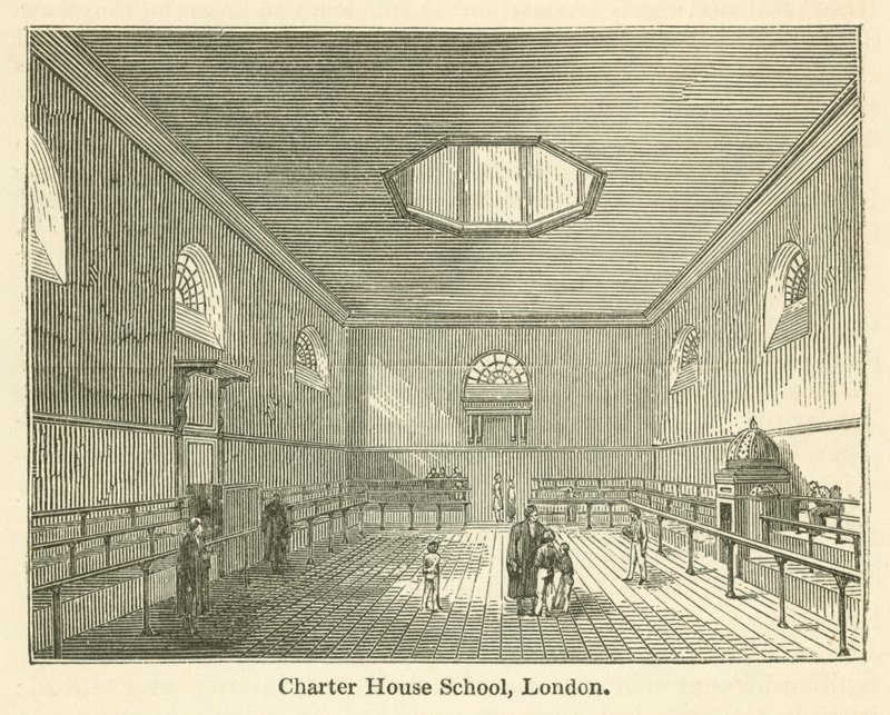 伦敦Charter House学校（雕版印刷）。 作者 英语学校