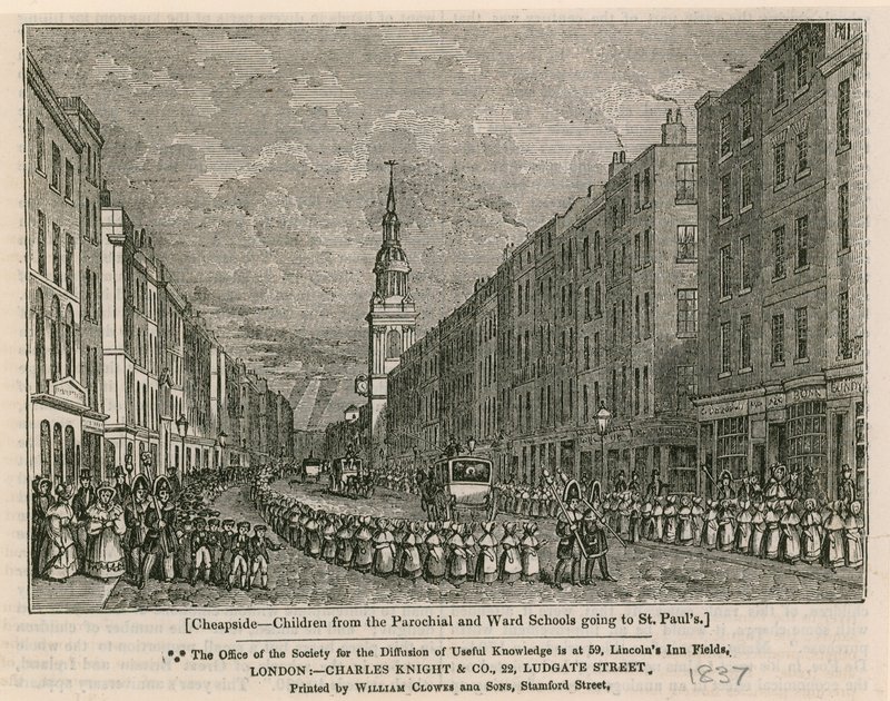 Cheapside  - 来自教区和沃德学校的儿童将前往圣保罗，1837年 作者 英语学校