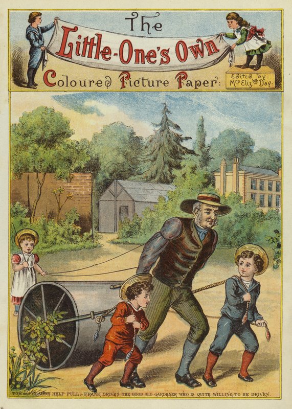 孩子们帮助园丁（chromolitho）。 作者 英语学校
