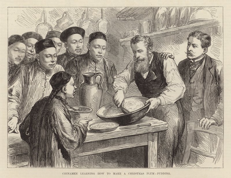 学习制作圣诞李子布丁的中国人（雕刻） 作者 英语学校