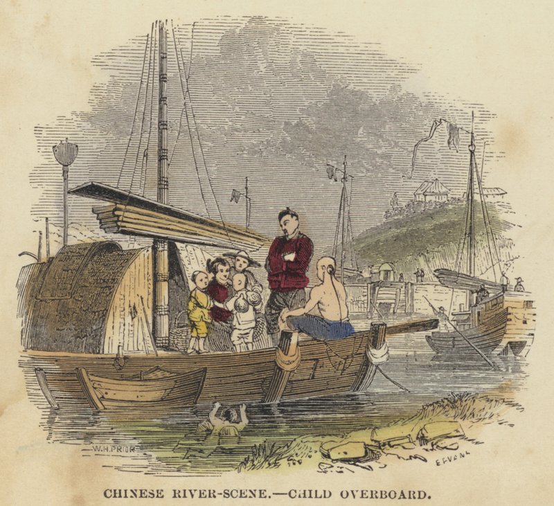 Chinese River-Scene, Child Overboard (coloured engraving) 作者 英语学校