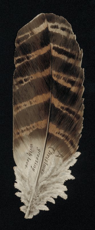 Christmas card in the shape of a feather, greetings card. (chromolitho) 作者 英语学校