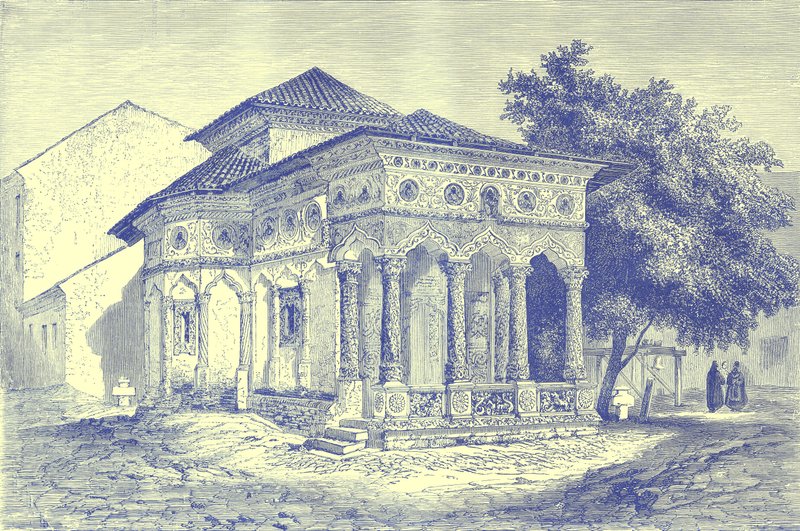 布加勒斯特教堂，插图来自Illustrated Travels，由HW Bates编辑，出版于1880年（数字增强图像） 作者 英语学校