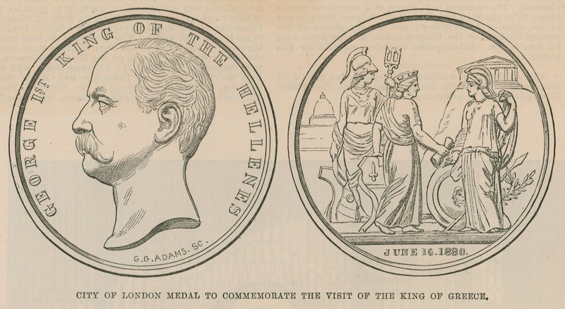 伦敦金融城奖章，以纪念1880年6月希腊国王的访问 作者 英语学校