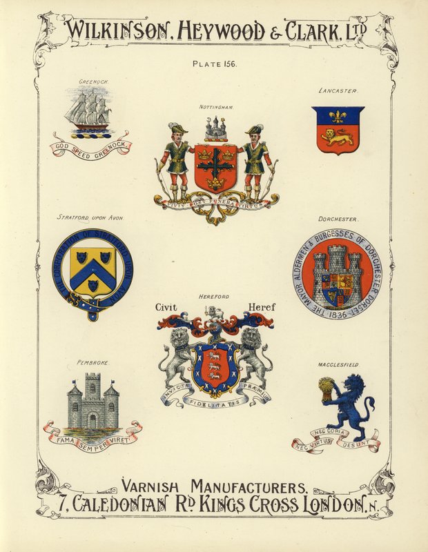 英国城镇的盾形纹章(chromolitho) 作者 英语学校