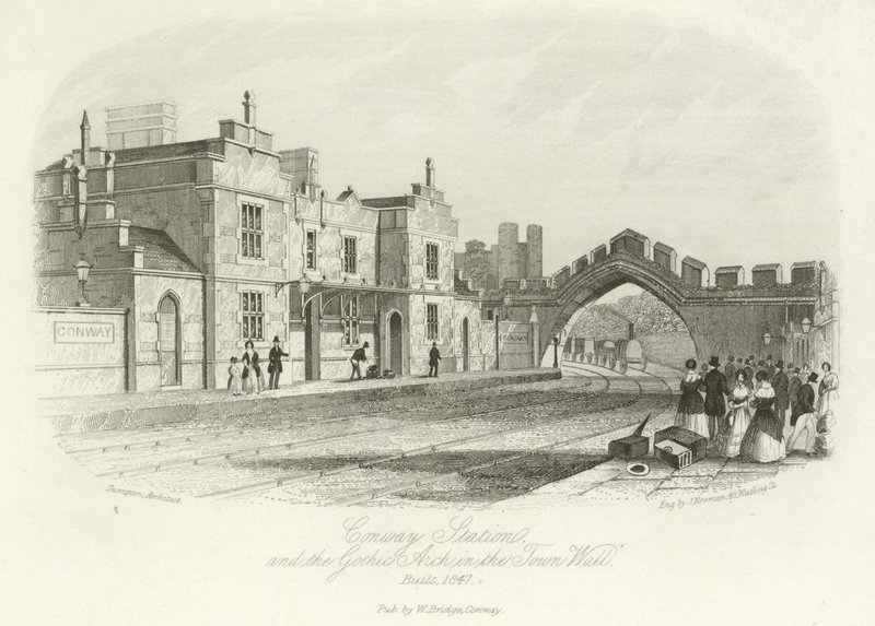 康威车站和城墙上的哥特式拱门建于1847年 作者 英语学校