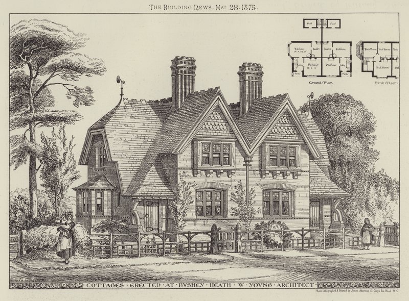 在Bushey Heath建立的山寨（雕刻）。 作者 英语学校