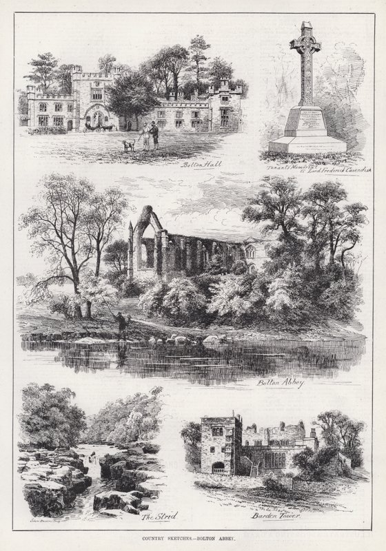 乡村素描，博尔顿修道院（雕刻）。 作者 英语学校