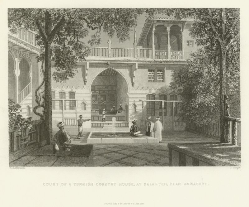 土耳其乡间别墅的法院，萨拉赫，大马士革附近，1837年 作者 英语学校