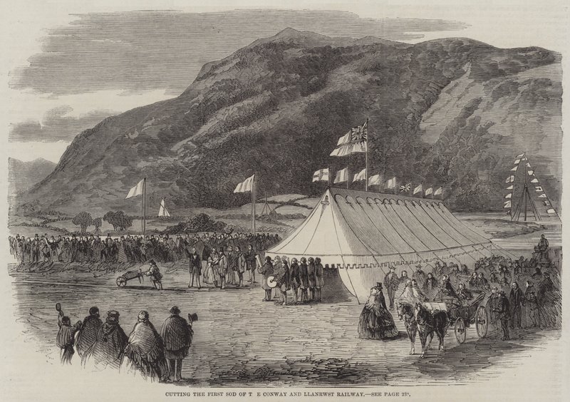 切割 Conway 和 Llanrwst 铁路的第一块草皮（雕刻） 作者 英语学校