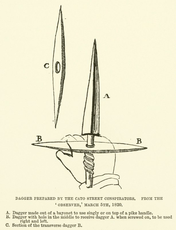 Dagger prepared by the Cato Street Conspirators, from the Observer, 5 March 1820 (engraving) 作者 英语学校