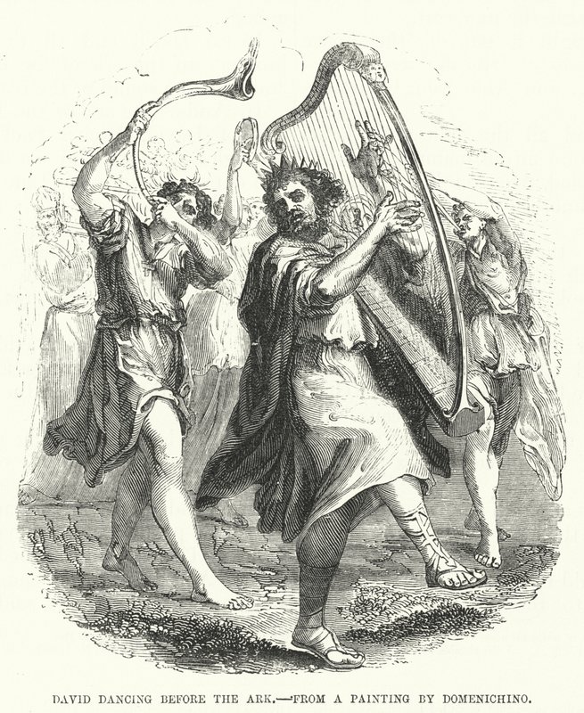大卫在方舟前跳舞，来自 Domenichino 的一幅画（版画） 作者 英语学校