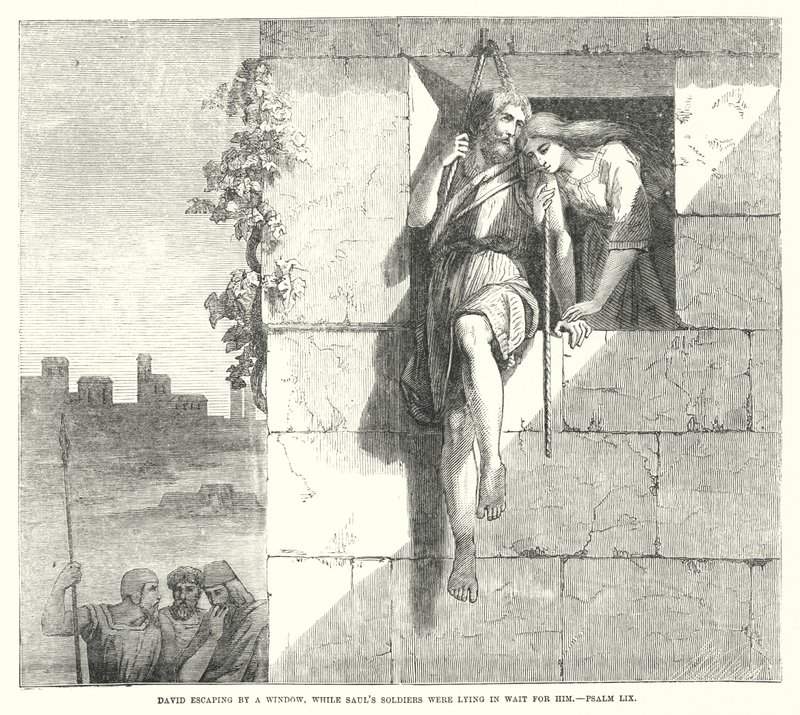 David escaping by a Window, while Saul