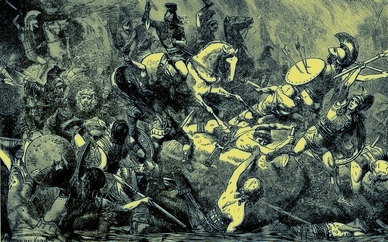 西西里岛雅典军队的破坏，来自世界图解史的插图，出版于1880年（数字增强图像） 作者 英语学校