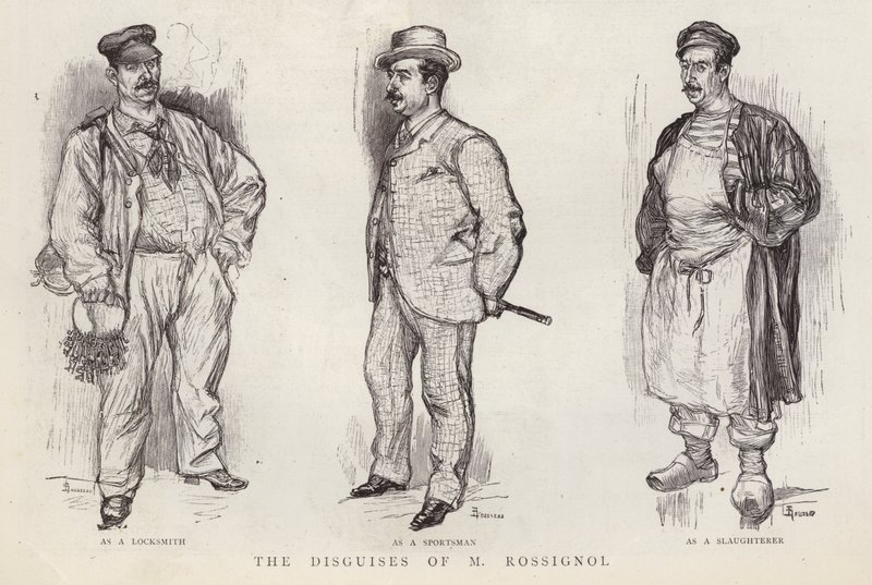 巴黎警探古斯塔夫-罗西诺（Gustave Rossignol）使用的伪装（平版）。 作者 英语学校