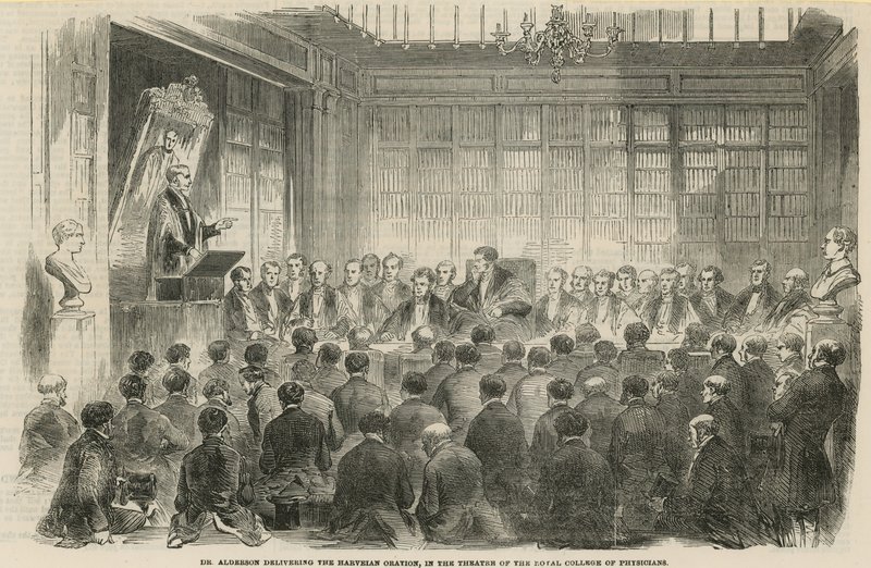Alderson博士在皇家内科医学院的剧院中发表了Harveian Oration 作者 英语学校