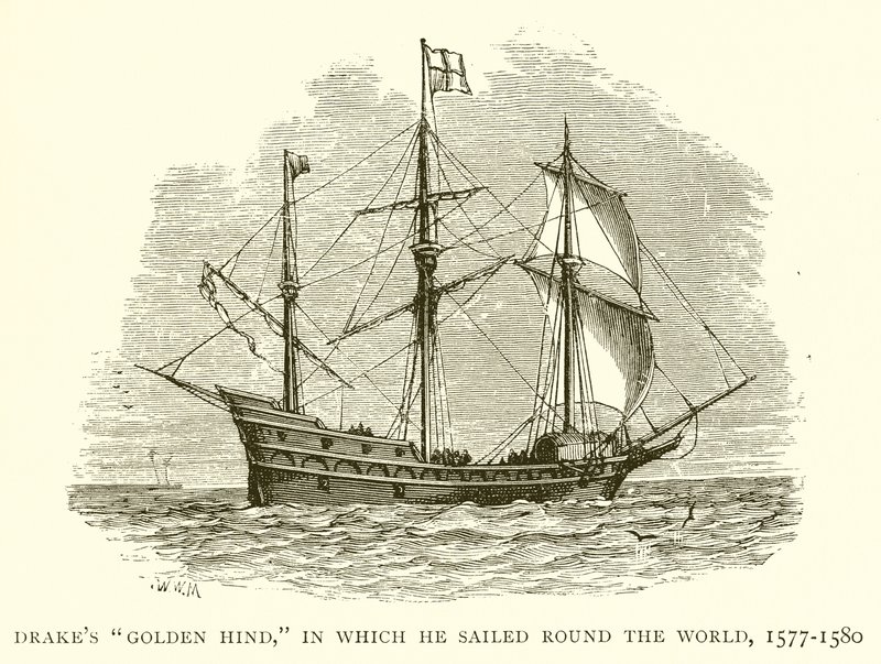 Drakes Golden Hind，他于1577年至1580年在世界各地航行 作者 英语学校