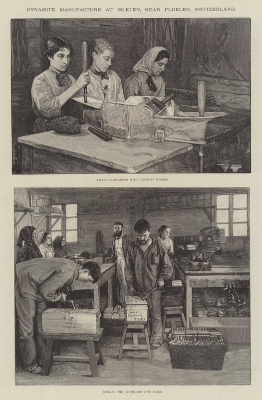 瑞士 Fluelen 附近 Isleten 的炸药制造厂（雕刻） 作者 英语学校