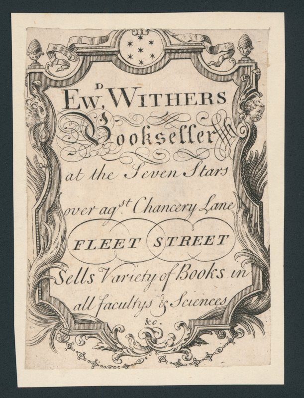 Edward Withers，Bookseller，Chancery Lane，Fleet Street，贸易卡 作者 英语学校