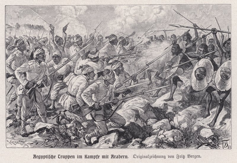 Egyptian troops fighting Mahdist warriors (engraving) 作者 英语学校