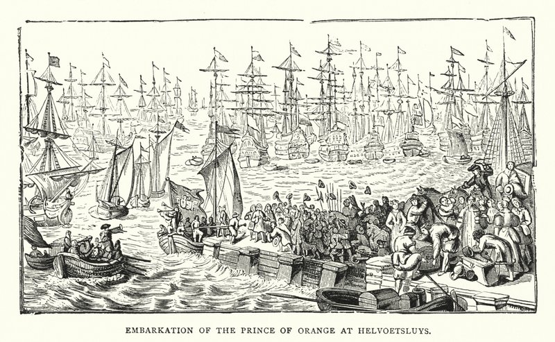 Embarkation of the Prince of Orange at Helvoetsluys (coloured engraving) 作者 英语学校