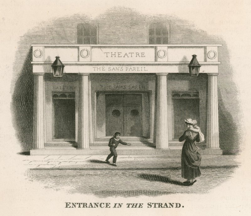 入口在Sans Pareil剧院（Adelphi剧院）的Strand，伦敦 作者 英语学校