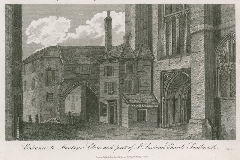 Montague Close的入口和St Saviors Church，Southwark，Surrey的一部分 作者 英语学校