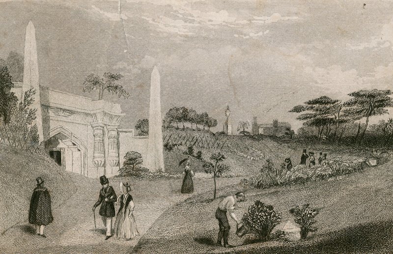 入口到Catacombe，Highgate公墓，伦敦 作者 英语学校