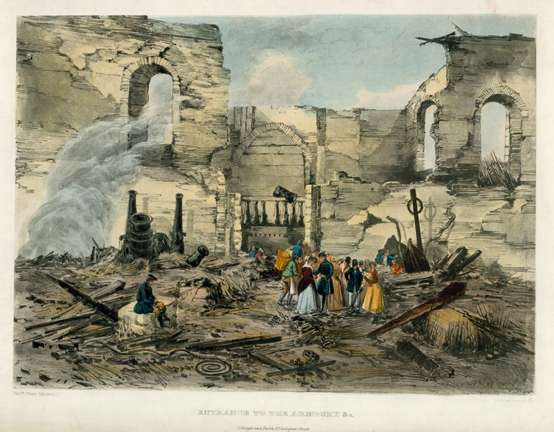 入口到军械库，伦敦塔火，1841年 作者 英语学校