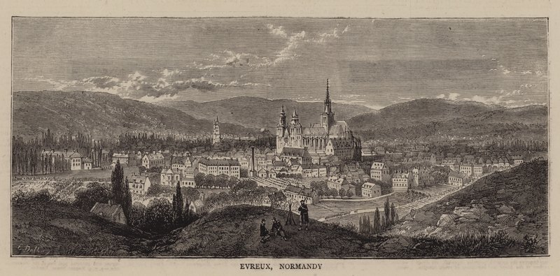 诺曼底埃夫勒（Evreux）（雕刻）。 作者 英语学校