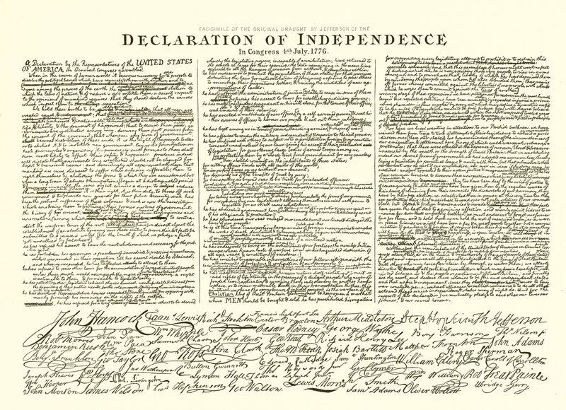 1776年7月4日托马斯杰斐逊在国会独立宣言中对原始草案的传真 作者 英语学校