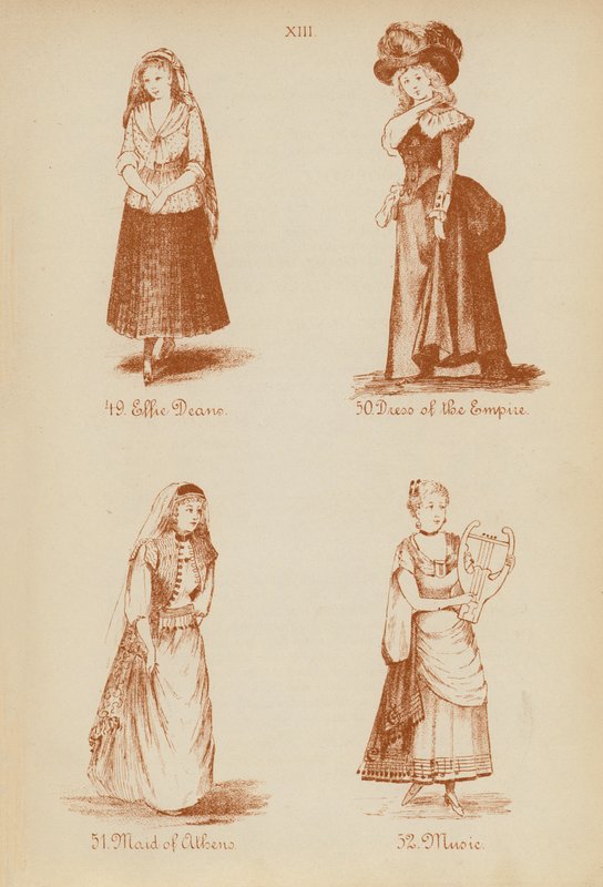 奇装异服：艾菲-迪恩、帝国礼服、雅典女仆、音乐（石版画） 作者 英语学校