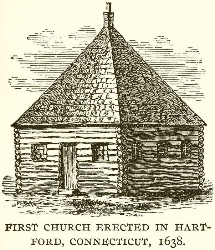 第一座教堂建于康涅狄格州哈特福特，1638年 作者 英语学校