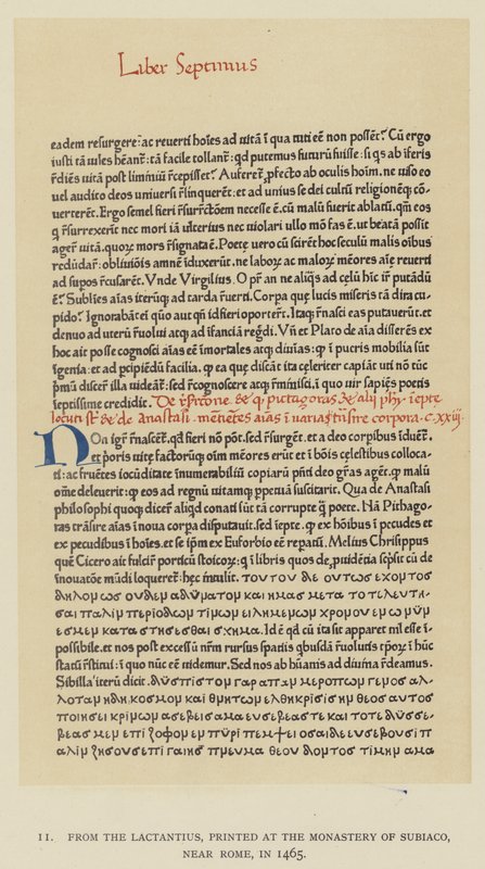 摘自《拉坦修斯》，1465年在罗马附近的苏比亚科修道院印刷（石印）。 作者 英语学校