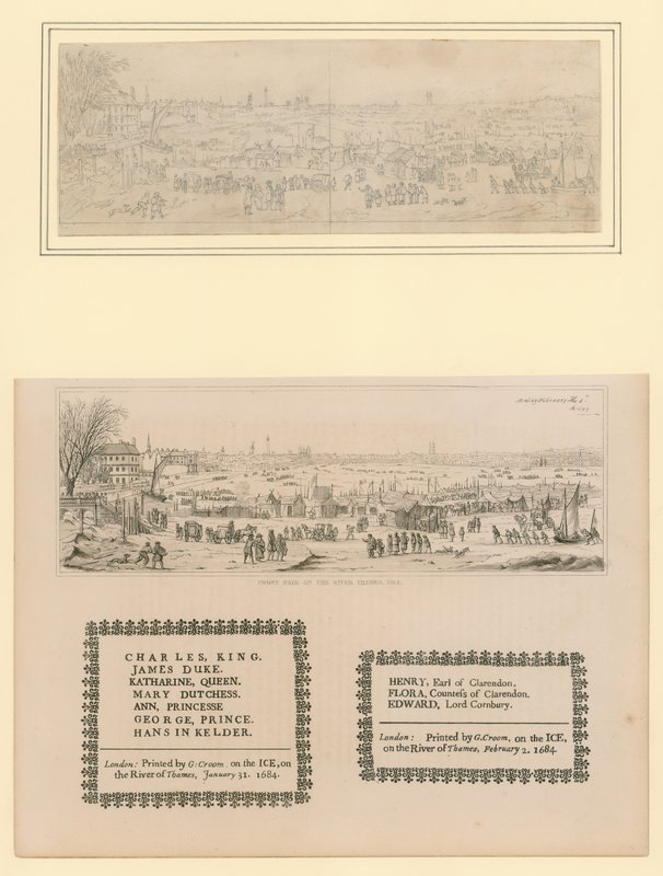 泰晤士河上的冰霜博览会，查理二世国王和家庭的印刷纪念品，1684年 作者 英语学校