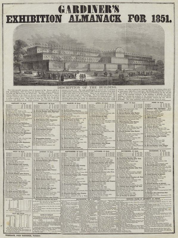1851年Gardiners展览Almanack 作者 英语学校