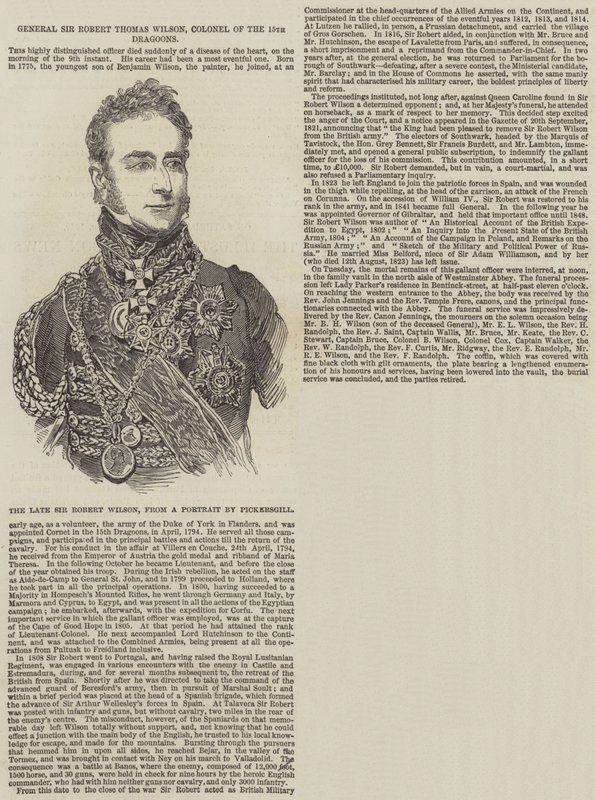 罗伯特·托马斯·威尔逊爵士将军，第 15 龙骑兵团上校（雕刻） 作者 英语学校