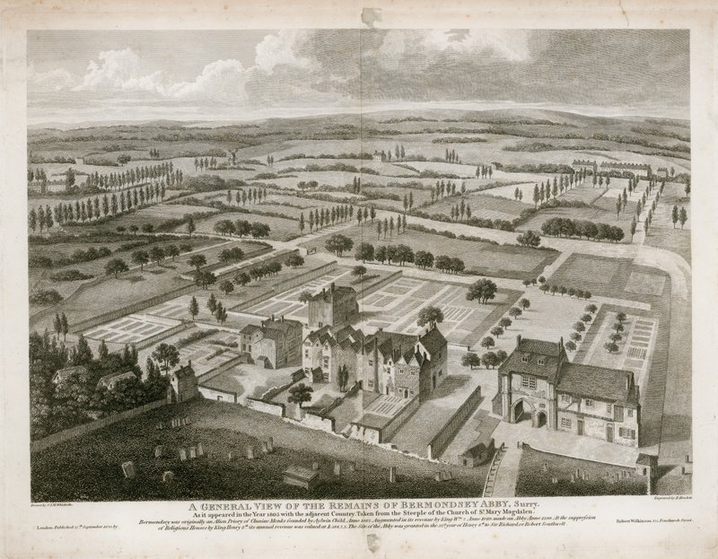 Bermondsey修道院遗骸的一般视图，因为它出现在1805年 作者 英语学校