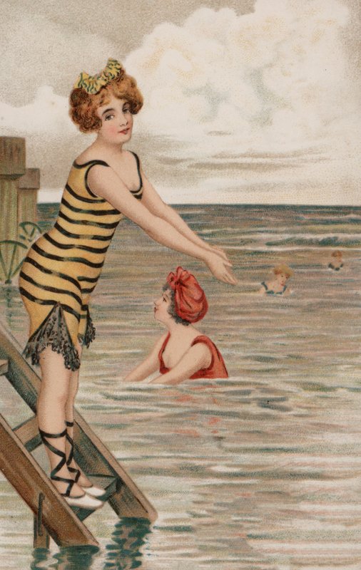 Girl about to plunge into the sea (colour litho) 作者 英语学校