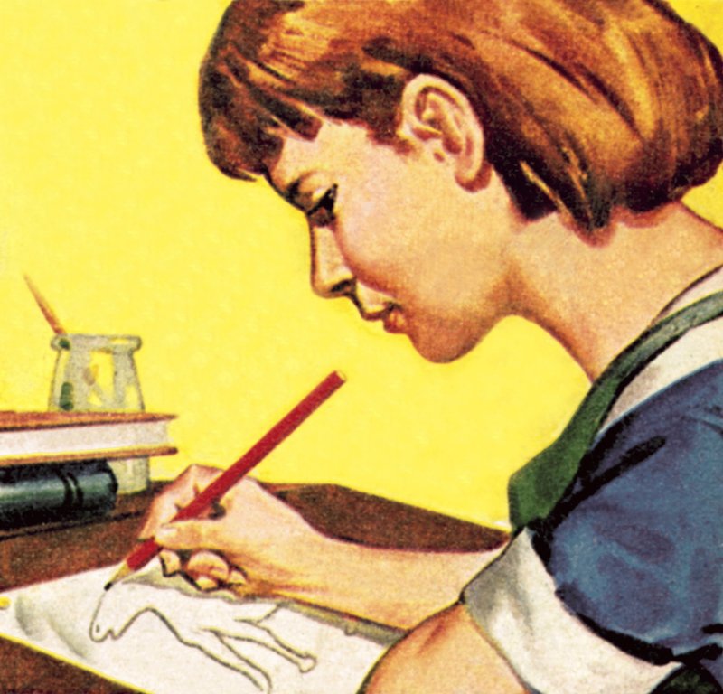 与铅笔的女孩图画 作者 英语学校