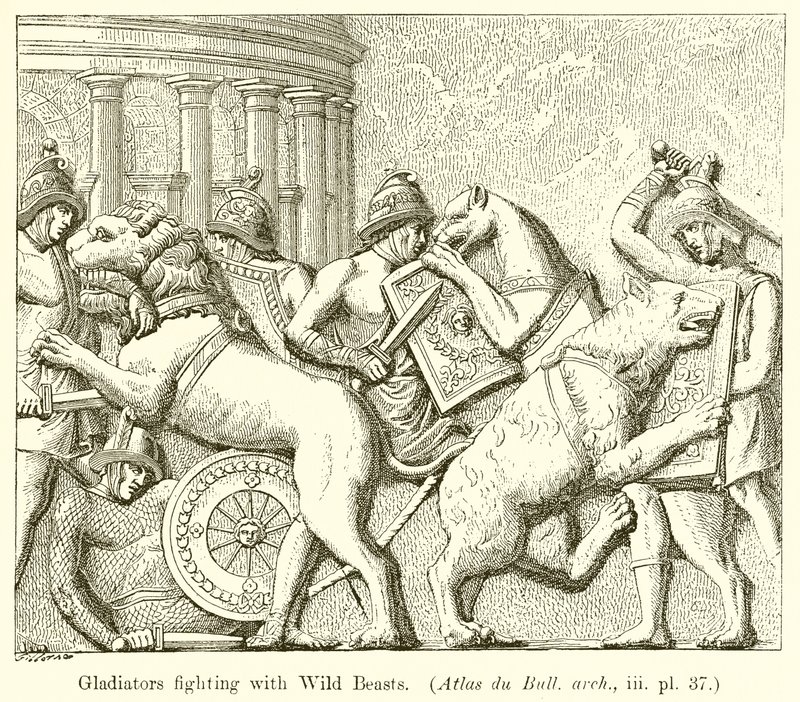 与野兽战斗的角斗士。 （Atlas du Bull.arch。，iii.pl.37） 作者 英语学校